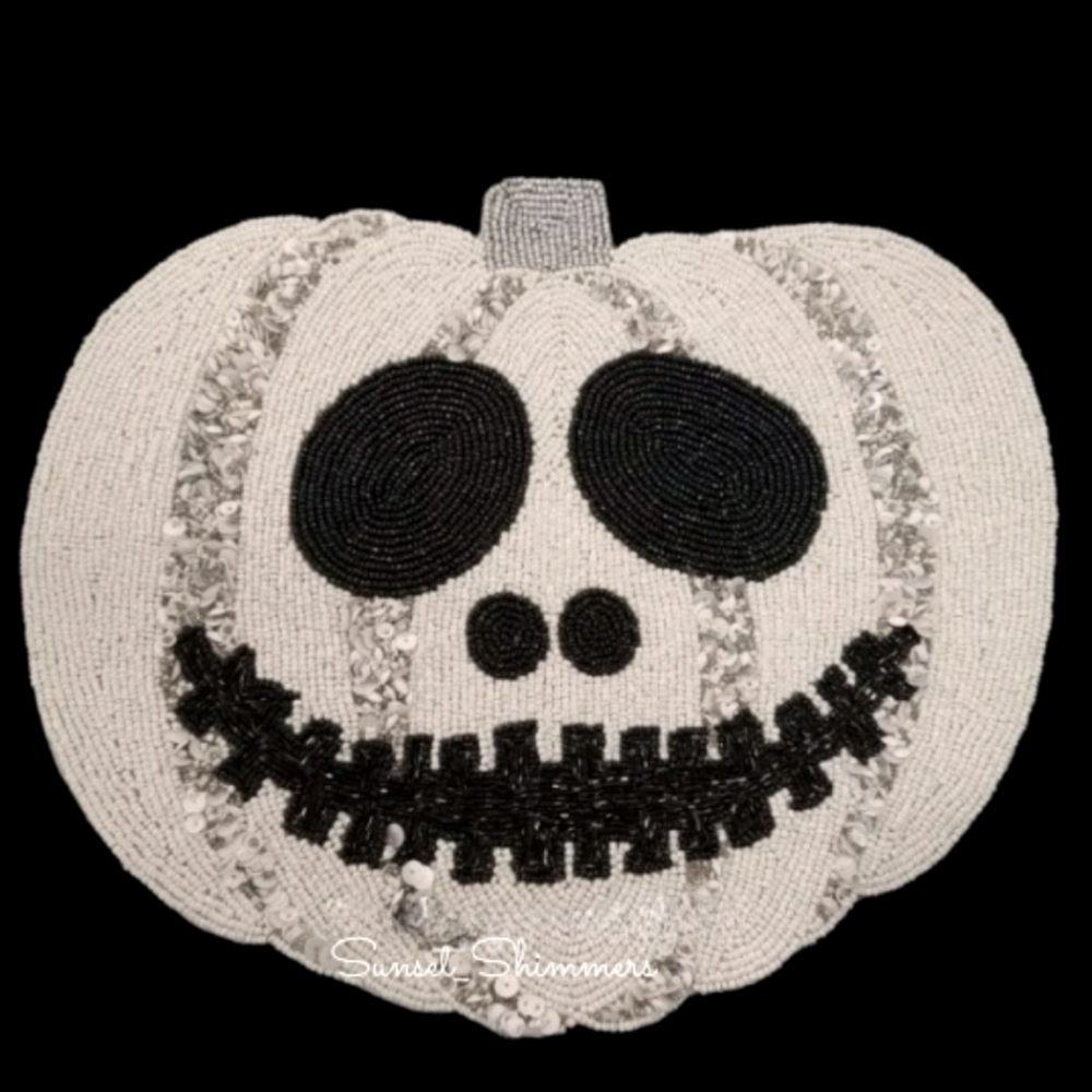 4pc Beaded White Pumpkin Halloween Placemats Chargers Jack Skellington Style New